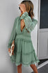 Layered Ruffled Open Back Puff Sleeve Swiss Dot Mini Dress